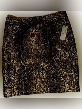 Worthington Brown and Black Snake-Print Midi Skirt